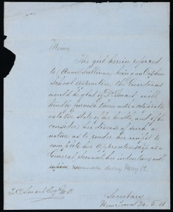 ANNIE SULLIVAN, AGED 9; ORPHAN SCHOOL APPRENTICE June 1881 memo from The Queen's Orphan Asylum at New Town, Hobart, to Doctor T.C. Smart asking him about Annie Sullivan "an Orphan School Apprentice; the Guardians would be glad if Dr. Smart will kindly fur