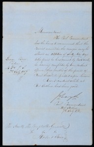 [VAN DIEMEN'S LAND] A CONVICT AT PORT ARTHUR A 'Memorandum' regarding the convict George Boor, written by James Boyd, the Civil Commandment, Port Arthur, July 1860, allowing [ie forgiving] an addition of sixty (60) days to the period he has gained by tas