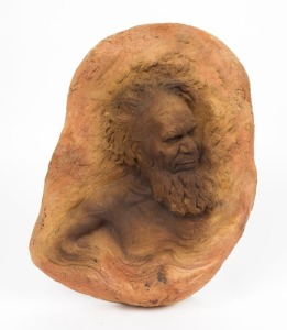 WILLIAM RICKETTS pottery wall plaque with Aboriginal elder, incised "Wm. Ricketts", 33.5cm high