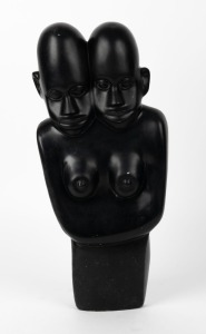SYLVESTER MUBAYI (1942 - 2022, Shona - Zimbabwe), Two Faces, black marble sculpture incised "MUBAYI" to base, 44cm tall.