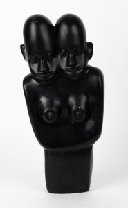 SYLVESTER MUBAYI (1942 - 2022, Shona - Zimbabwe), Two Faces, black marble sculpture incised "MUBAYI" to base, 44cm tall.