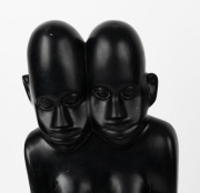 SYLVESTER MUBAYI (1942 - 2022, Shona - Zimbabwe), Two Faces, black marble sculpture incised "MUBAYI" to base, 44cm tall. - 2