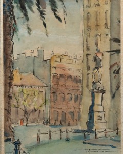JESSIE MACQUEEN MACKINTOSH (1892-1958), Melbourne Street scene, watercolour, signed lower right "Jessie Mackintosh", ​​​​​​​24 x 17cm, 40 x 35cm overall