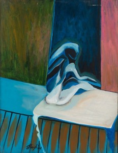 JOHN ALAND (1937-2005), (untitled figure in room), acrylic on board, signed lower left "Aland, '67", 61 x 46cm, 63 x 50cm overall