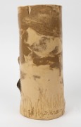 D. STUBLEY pottery vase with grasstrees and Aboriginal elders face, A/F, incised "D. Stubley", 27cm high - 3