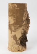 D. STUBLEY pottery vase with grasstrees and Aboriginal elders face, A/F, incised "D. Stubley", 27cm high - 4