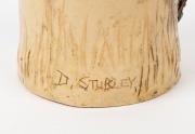 D. STUBLEY pottery vase with grasstrees and Aboriginal elders face, A/F, incised "D. Stubley", 27cm high - 5