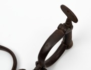 HIATT&nbsp;No.3 antique handcuffs with original key, 25cm wide overall - 2