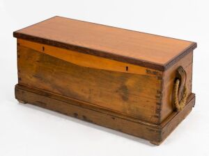 A sailor's cabin blanket box, Baltic and celery top pine with red pine trim, 19th century, 43cm high, 93cm wide, 42cm deep