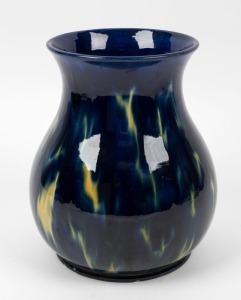 McHUGH blue and yellow glazed pottery vase, incised "McHugh 1933", 23.5cm high 