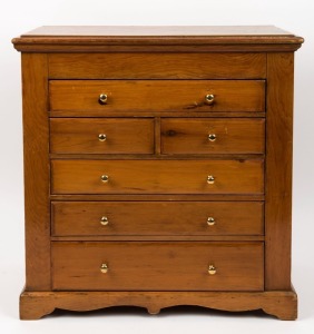 A Baltic pine miniature chest of drawers, 19th/20th century, 50cm high, 47cm wide, 24cm deep