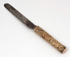 Whaler's knife with cross hatched whalebone handle, 19th century, ​​​​​​​22cm long