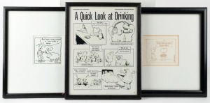 A collection of original pen and ink drawings for published cartoons by various artists including FRANK DICKENS, DAVID GREEN, RON TANDBERG, CAROLINE MAGERL, CATHY WILCOX, KERRY MILLARD, NIK SCOTT and an unknown artist, (8 items), the largest 22 x 57.5cm o