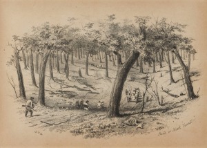 SAMUEL THOMAS GILL (1818-1880), collection of original plates from "Victorian Gold Diggings And Diggers As They Are - Part 2"; all individually framed (and mostly glazed). Titles include "Zealous Gold diggers Bendigo, July 1st/52", "Butchers Shamble nr Adelaide Gully Forrest Creek", "Little Bendigo Forrest Creek Diggings", "Provident Diggers In Melbourne", "Tin Dish Washing", "Nuggetting", "Sunday Camp Meeting Forrest Creek", "Pensioners, Forrest Creek", "Unlucky Diggers that never returned", an