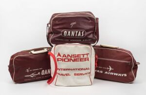 QANTAS & ANSETT group of four vintage carry-on luggage bags