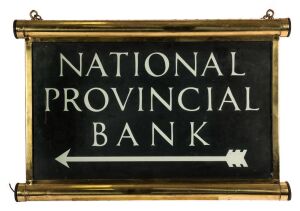 NATIONAL PROVINCIAL BANK vintage double sided sign, 20th century, 46 x 65cm