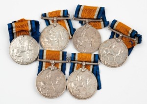 1914-20 British War Medals to Australians: 5161 PTE. J.J. MARMO 14 BN. A.I.F.; 1376 PTE. K. MARTIN. 7/BN. A.I.F.; 3178 PTE. A. MARTIN 23 BN. A.I.F.; 3602 PTE. T.H. MATHER.  22 BN. A.I.F.; 2188 PTE. D.S. MAY. 5 BN. A.I.F.; and, 5144 PTE. W.B. O'M. MOORE 60