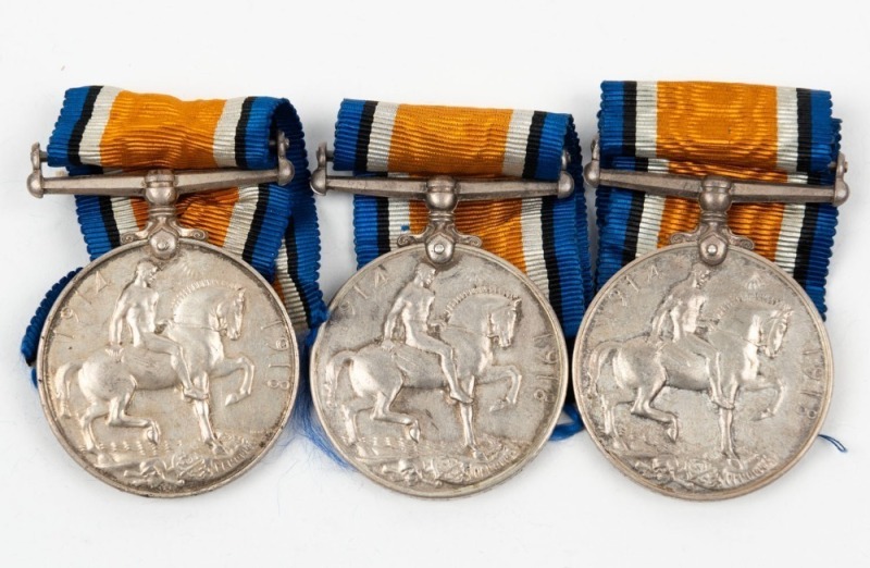 1914-20 British War Medals to Australians: 6333 PTE. R.W. RAFF. 11 - BN. A.I.F.; 190. PTE. C.E. READ 7 - BN. A.I.F.; and, 1170 PTE C.S. RYAN. 7 BN. A.I.F. (3 medals).