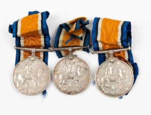 1914-20 British War Medals to Australians: 488 ER/W.O/2. J.F. SHORE 12BN A.I.F.; 6639 DVR A.E.G. SIMMONS 4 F.A.B. A.I.F; and, 2885 PTE V.J.M. STOCKS. 8 BN. A.I.F. (3 medals).