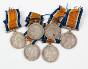 1914-20 British War Medals to Australians:  3881 PTE G.C.L. WATSON. 29 - BN. A.I.F.; 31849 GNR. J. WATT. 4 - D.A.C. A.I.F.; 6102 PTE. L.G. WEINERT. 5 - BN. A.I.F.; 1912 PTE. P. WHITE. 60 - BN. A.I.F.; 6627 PTE C WOOD. 8 BN A.I.F.; and, 4616 PTE J. WOOD 8 - 2