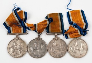 1914-20 British War Medals impressed to: S - 2206 PTE. A. INNES. GORD. HIGHRS.; 9038 PTE. P. CAIN. L'POOL. R.; 34044 PTE. H. LINDSAY. W. RID.R.; and, GEORGE H. FELTON (who joined the A.I.F. in 1914). (4 medals).