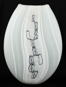 GRANT DONALDSON (attributed) Australian art glass vase with murines, 35cm high