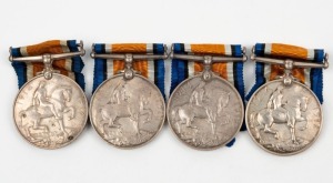 1914-20 British War Medals to Australians: 2470 T-CPL. P.A. DELANEY. 8 - BN. A.I.F.; 3774 PTE R. DELANEY. 5 BN. A.I.F.; 869 PTE. G.W. DONNELLY. 24 - BN. A.I.F.' and, 1187 PTE A. DOW.17 BN A.I.F. (4 medals).