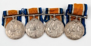 1914-20 British War Medals to Australians: 6325 PTE G.J. KING 24 BN A.I.F.; 1685 PTE R. LAWSON. 55 BH. A.I.F; 2241 PTE. J T.M. LEACH. 37 - BN. A.I.F.; and, 1374 PTE E. LEONARD. 7/BN. A.I.F. (4 medals).