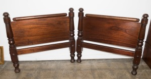 An antique Colonial Australian cedar pair of single bed ends, Tasmanian origin, mid 19th century, 100cm high, 106cm wide