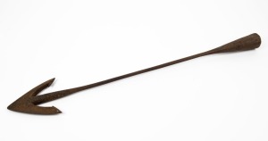 An antique whale harpoon, double fluted, stamped (illegible), 19th century, 74.5cm long