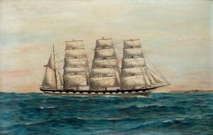 ARTIST UNKNOWN, (Four-masted barque), oil on canvas, early 20th Century, 54 x 84cm; framed 65 x 95cm overall.