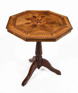 A rare Colonial Australian octagonal occasional table with specimen marquetry timber top, Northern Tasmanian origin, 19th century, 78cm high, 69cm wide, 69cm deep