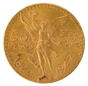 Mexico - Coins: 50 Pesos Pure Gold, 1947 restrike, Uncirculated.