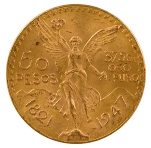 Mexico - Coins: 50 Pesos Pure Gold, 1947 restrike, Uncirculated.