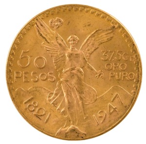 Mexico - Coins: 50 Pesos Pure Gold, 1947 restrike, Uncirculated.