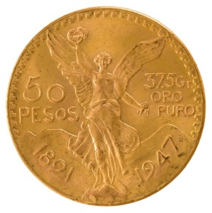 Mexico - Coins: 50 Pesos Pure Gold, 1947 restrike, Uncirculated.