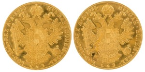 Austria - Coins: 4 Ducat Franz Josef, Gold 1915 restrike, aUnc. (2 examples).