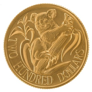 TWO HUNDRED DOLLARS, 1983 $200 gold Koala, uncirculated; in plastic pouch of issue.