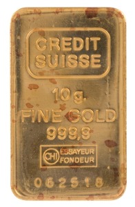 SWITZERLAND, Credit Suisse, ten gram fine gold ingot. 