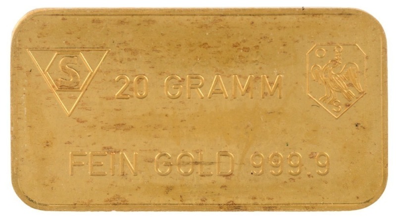 SWITZERLAND, Swiss Bank Corporation, twenty gram fine gold ingot.