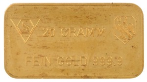 SWITZERLAND, Swiss Bank Corporation, twenty gram fine gold ingot. 