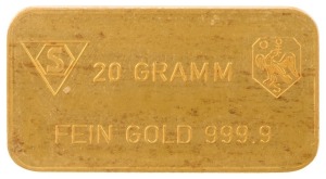 SWITZERLAND, Swiss Bank Corporation, twenty gram fine gold ingot.