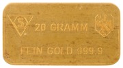 SWITZERLAND,&nbsp;Swiss Bank Corporation, twenty gram fine gold&nbsp;ingot.&nbsp;