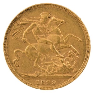 1899 Sovereign, Veiled head, St. George reverse, VF.