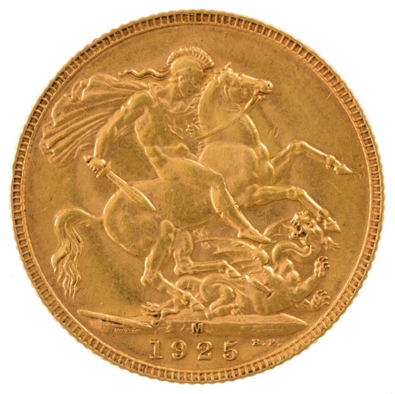 1925 Sovereign, George V, St. George reverse, Melbourne, aUnc.