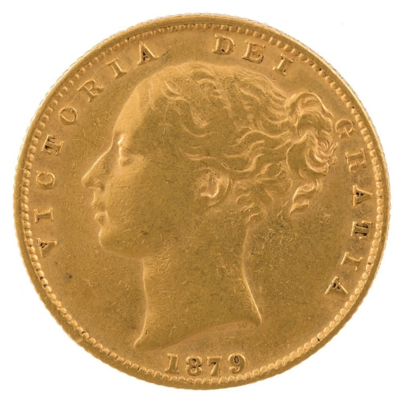 1879 Sovereign, Young head, Shield reverse, Sydney, VF.