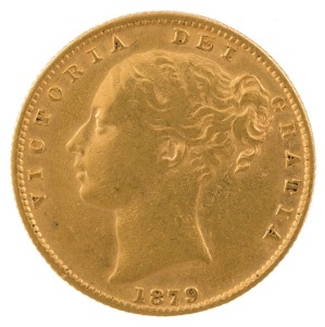 1879 Sovereign, Young head, Shield reverse, Sydney, VF.