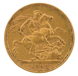 1892 Sovereign, Jubilee head, St. George reverse, Sydney, VF.