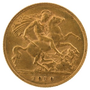 Great Britain - Coins: 1910 Half Sovereign, Edward VII, St. George reverse, VF.