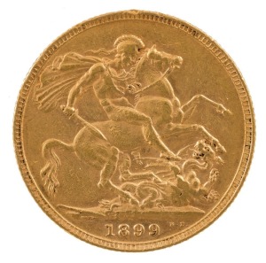 Great Britain - Coins: 1899 Sovereign, Veiled head, St. George reverse, VF.